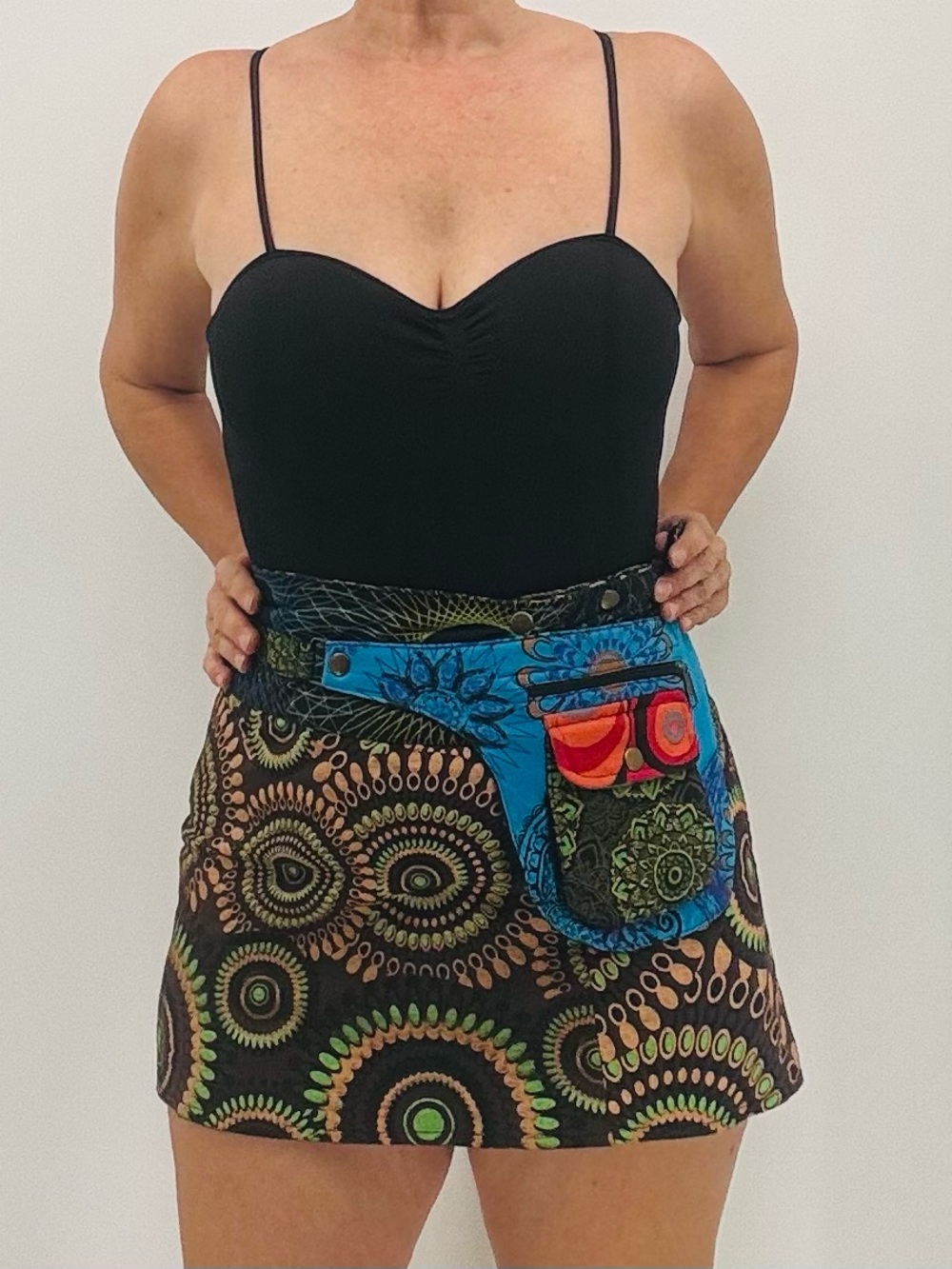 Vintage Y2K Batik Abstract Boho Hippie Groovy Festival Reversible Mini Skirt
